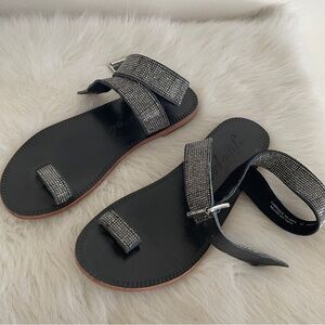 Free people sunset cruise Black Sandals with Silver gemstones